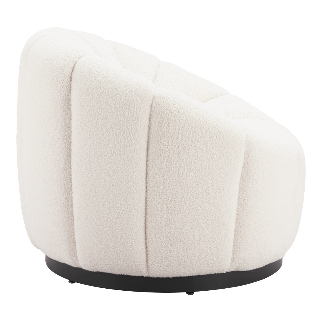 36" Cream And Black Faux Shearling And Upholstered Barrel Chair