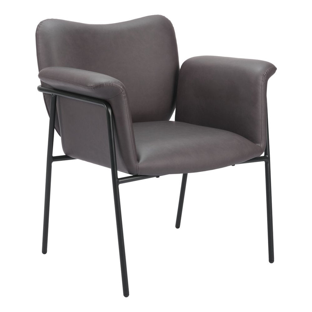 31" Brown And Black Faux Leather And Faux Leather Arm Chair