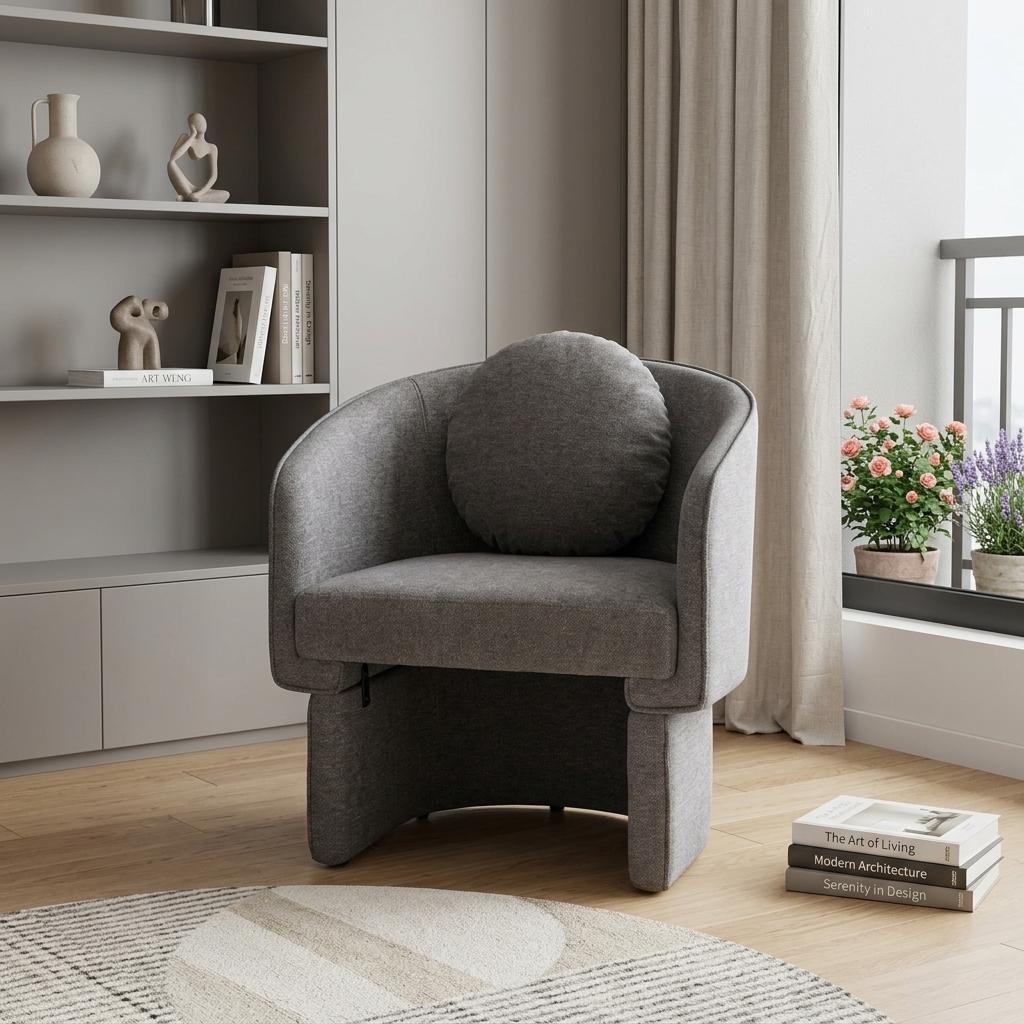 28" Gray Upholstered Club Chair And Toss Pillow