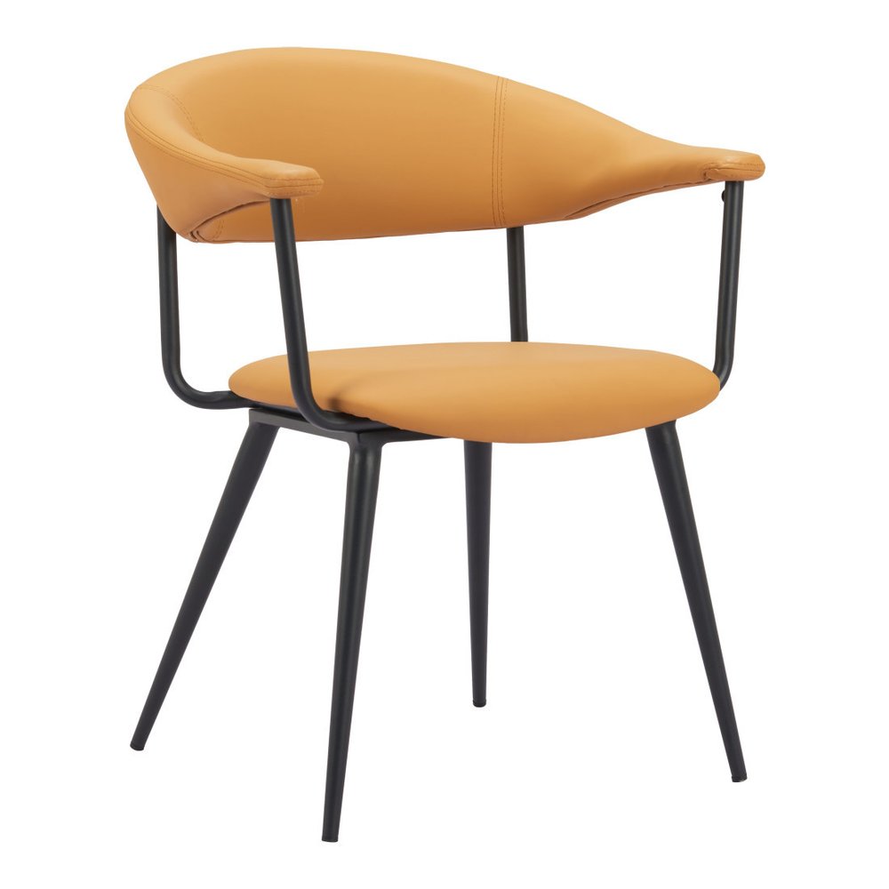 Brown and Black Faux Leather Open Back Dining Arm Chair