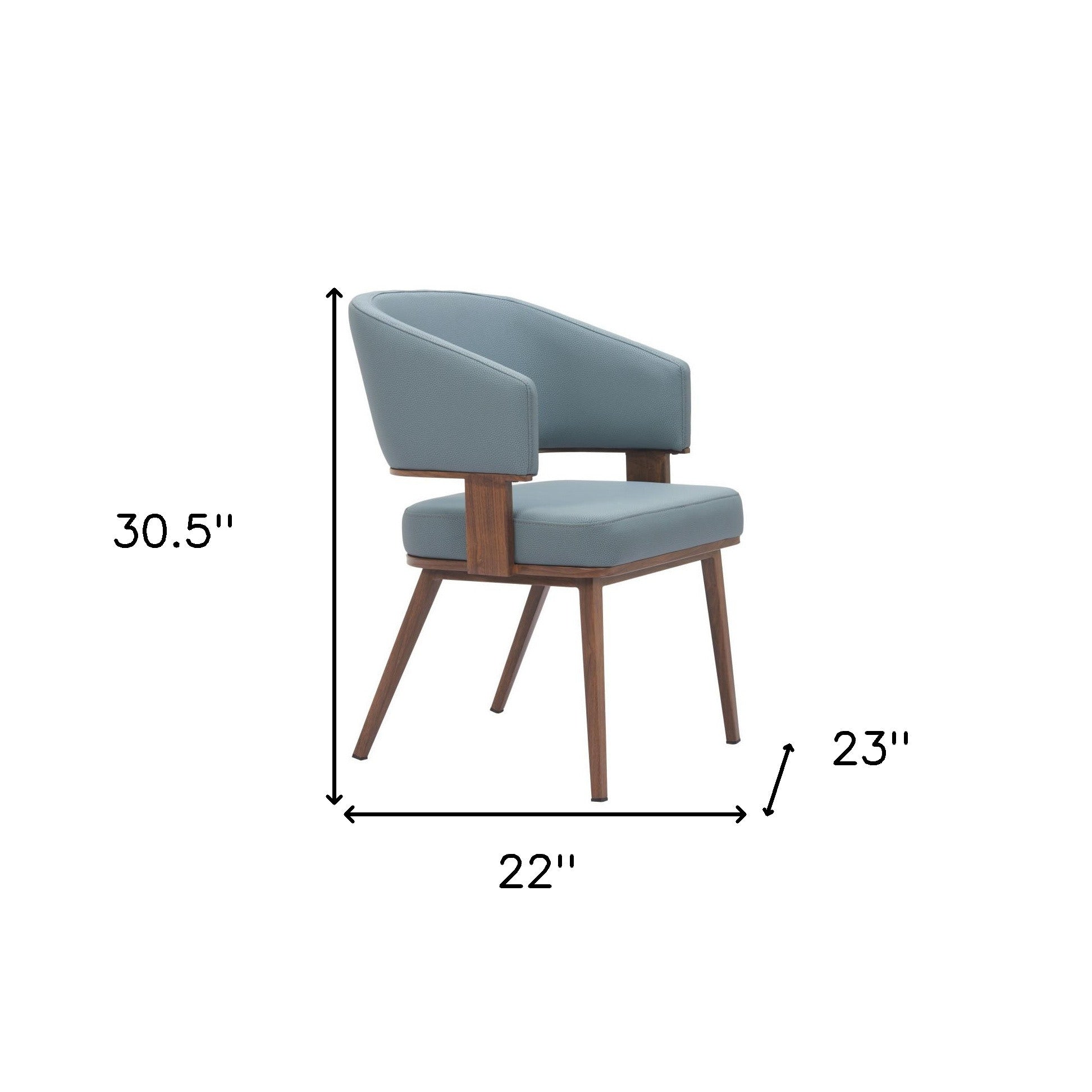 Gray and Walnut Faux Leather Open Back Dining Arm Chair