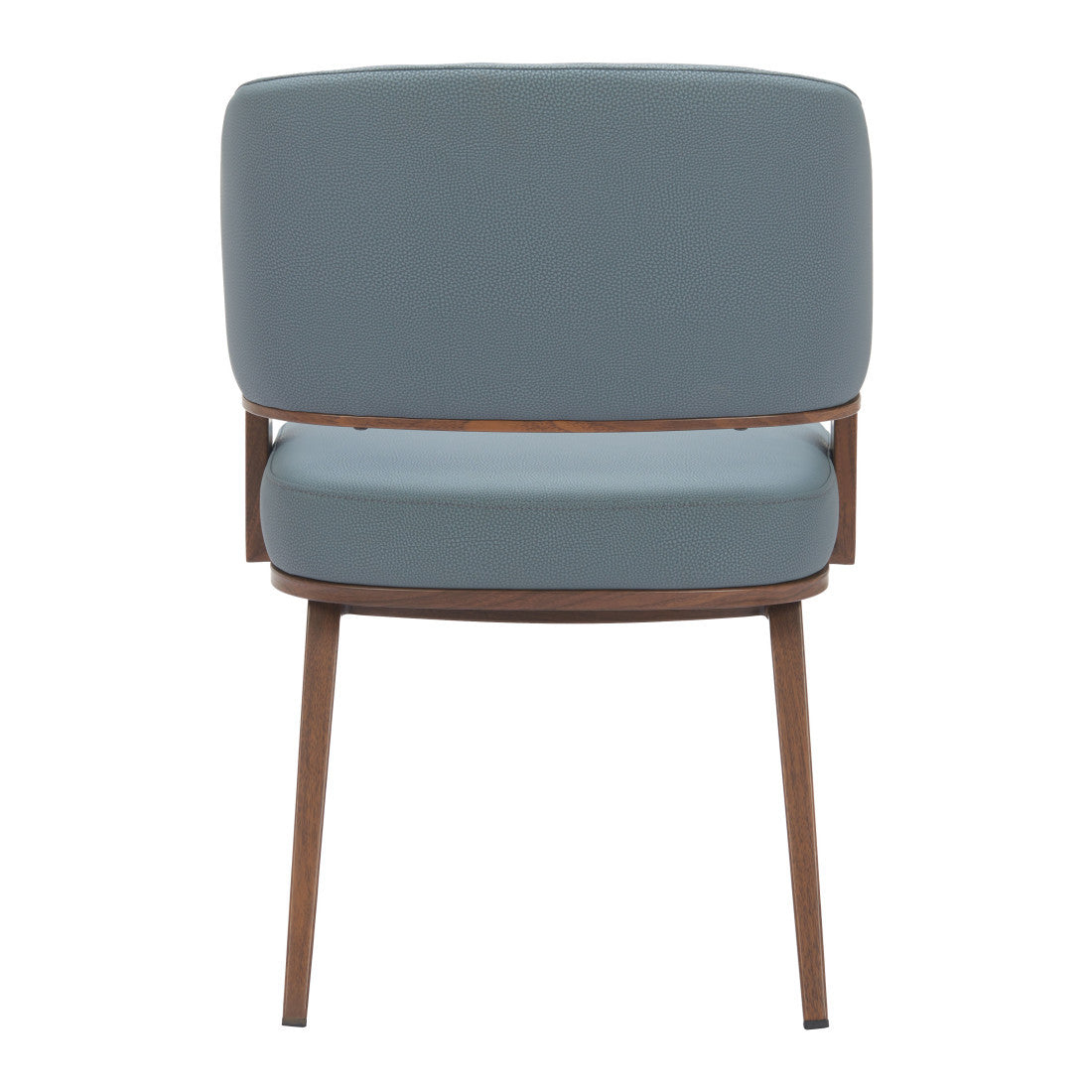 Gray and Walnut Faux Leather Open Back Dining Arm Chair