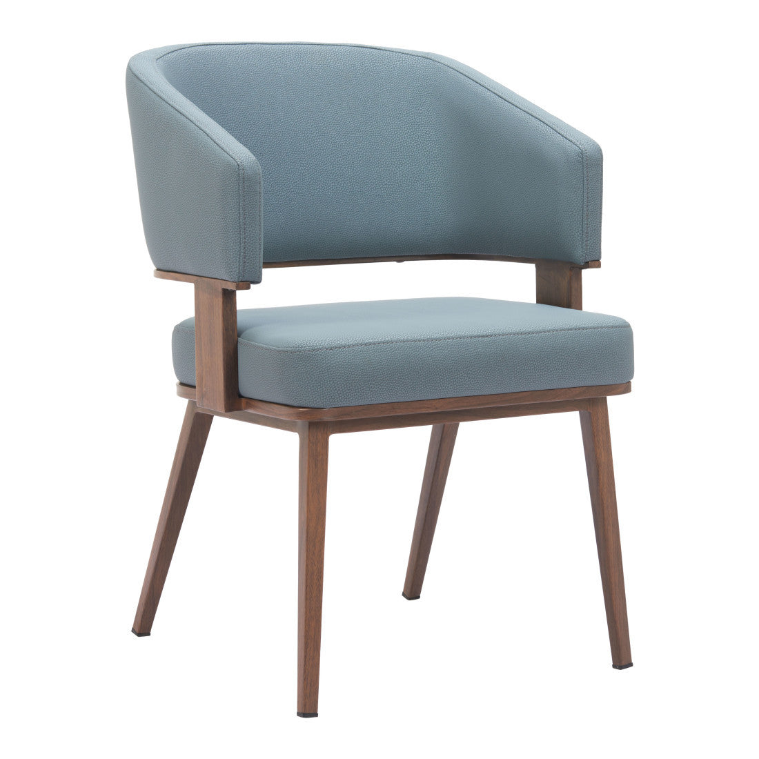 Gray and Walnut Faux Leather Open Back Dining Arm Chair
