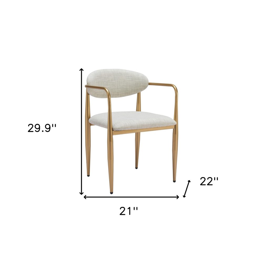 Set of Two Gray and Gold Upholstery Open Back Dining Arm Chairs