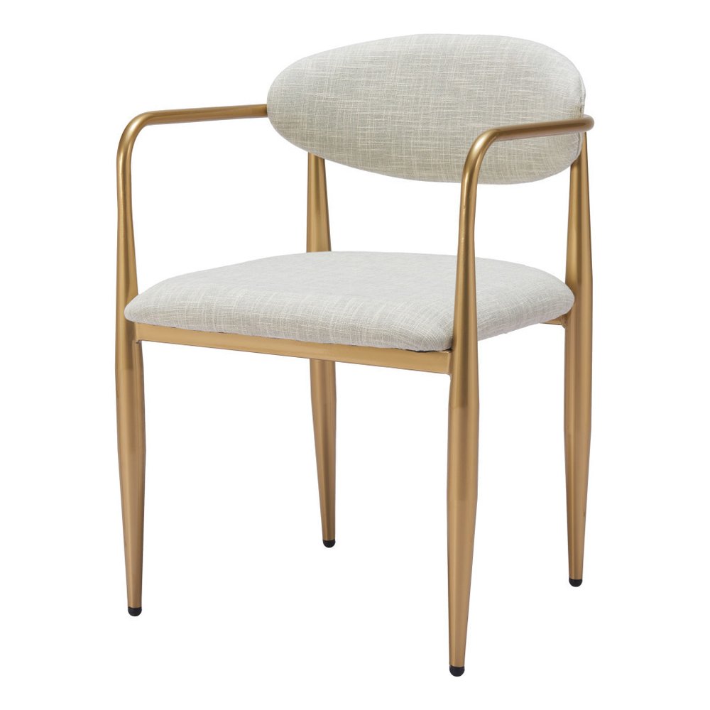 Set of Two Gray and Gold Upholstery Open Back Dining Arm Chairs