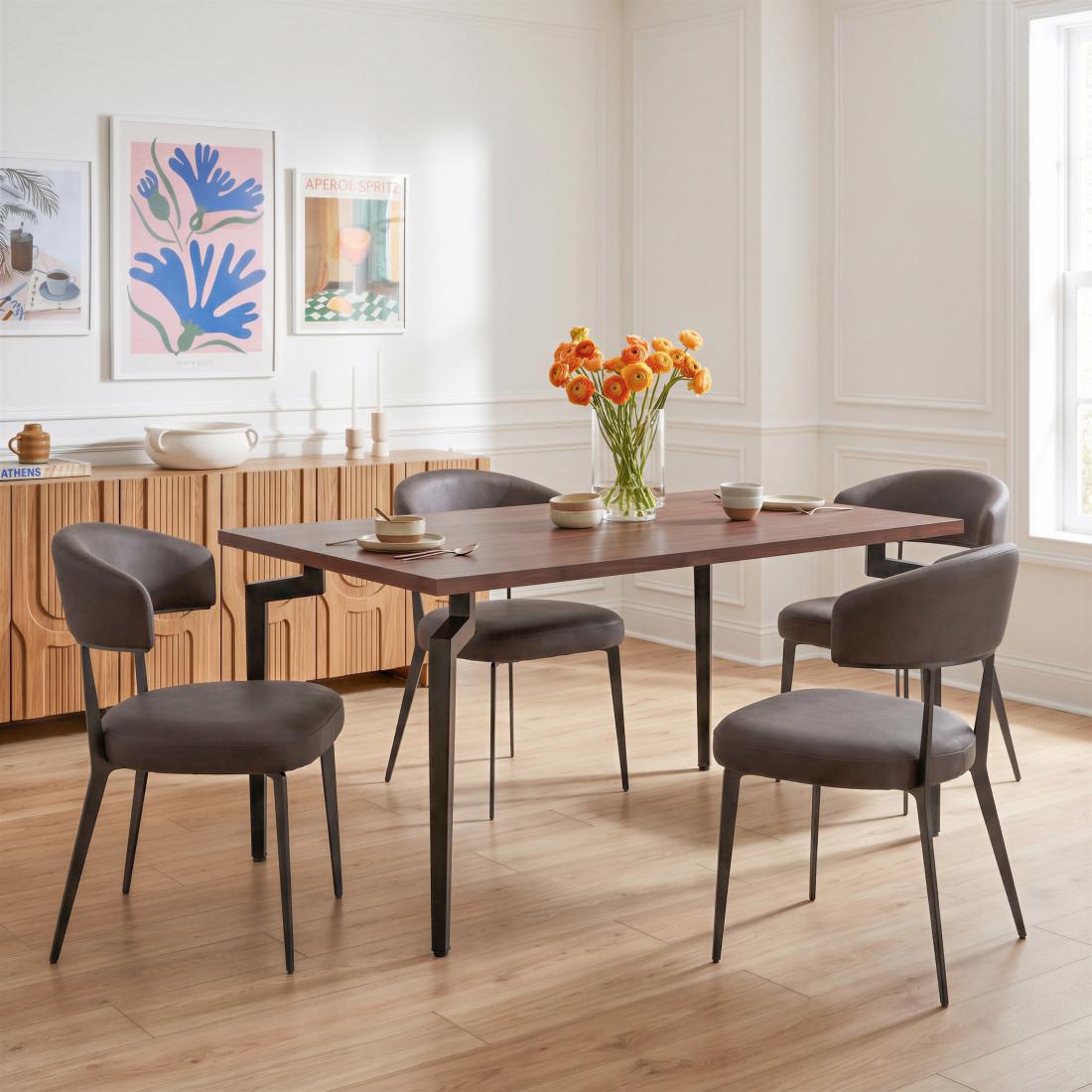 71" Brown and Black Wood and Steel Dining Table