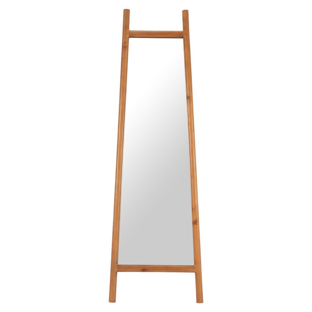 70" Natural Solid Wood Leaning Geometric Framed Standing Mirror