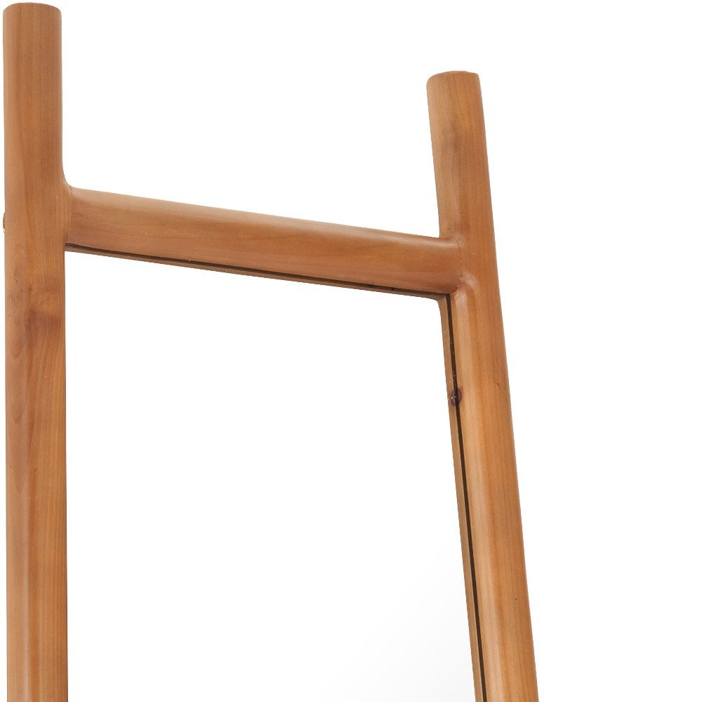 70" Natural Solid Wood Leaning Geometric Framed Standing Mirror