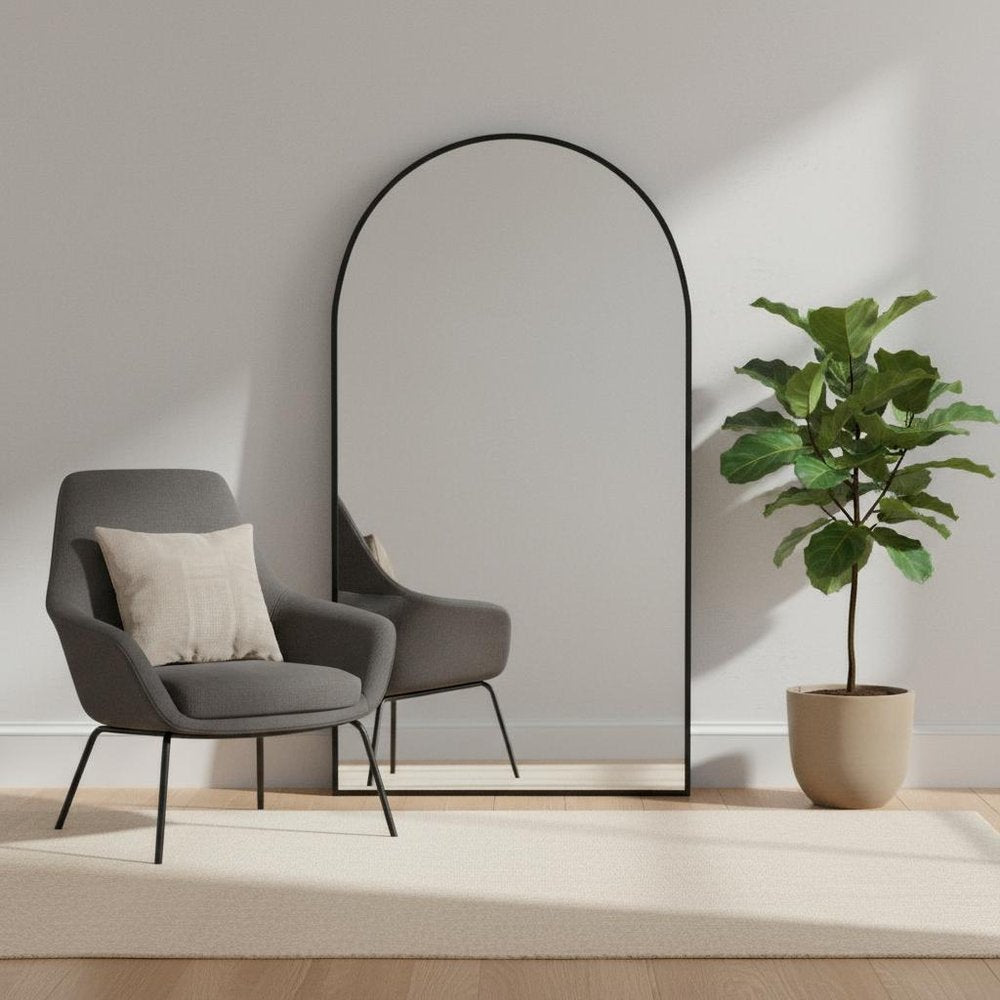 71" Black Metal Arch Freestanding Framed Full Length Mirror