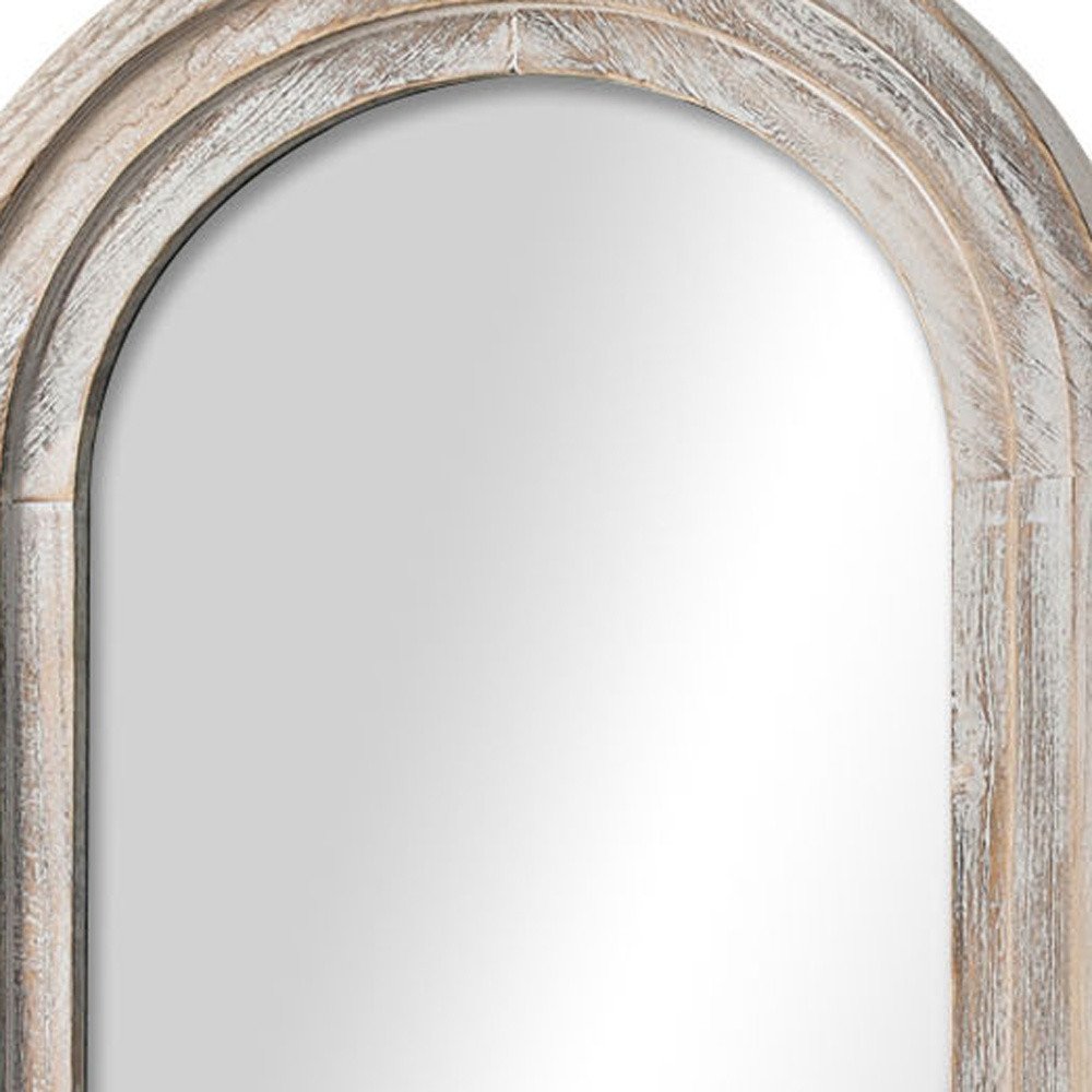 64" White Solid Wood Arch Freestanding Framed Full Length Mirror