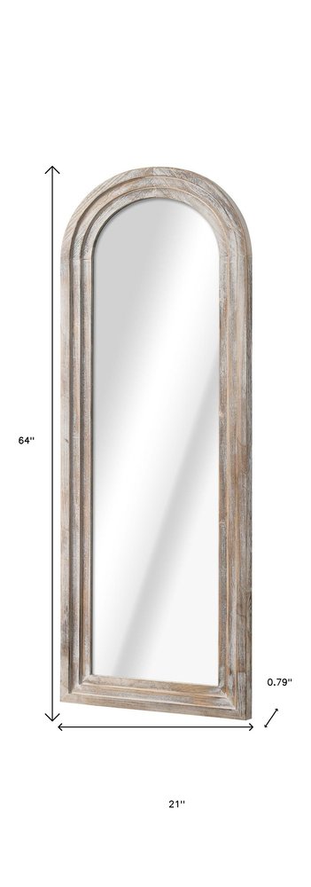 64" White Solid Wood Arch Freestanding Framed Full Length Mirror