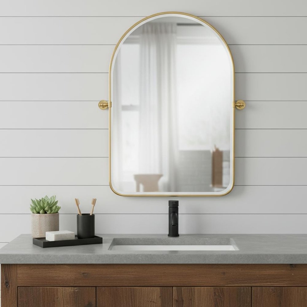 36" Gold Iron Arch Tilting Framed Bathroom Vanity Mirror