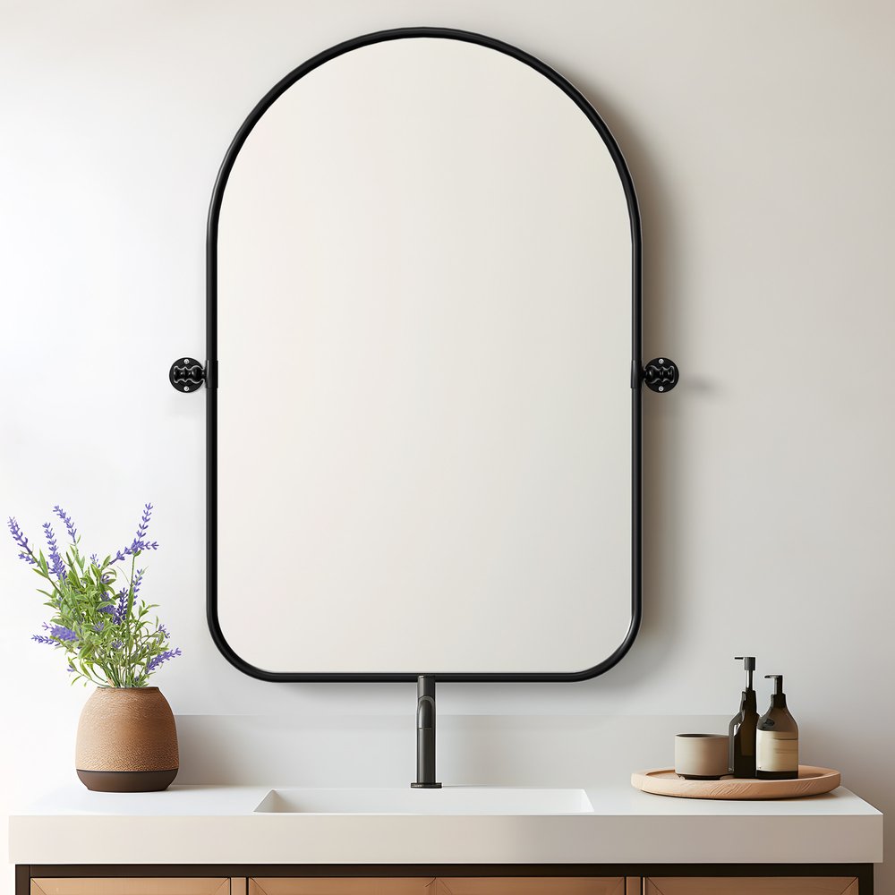 32" Black Iron Arch Tilting Framed Bathroom Vanity Mirror