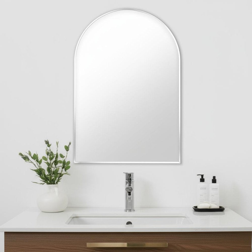 36" Silver Arch Aluminum Framed Bathroom Vanity Mirror