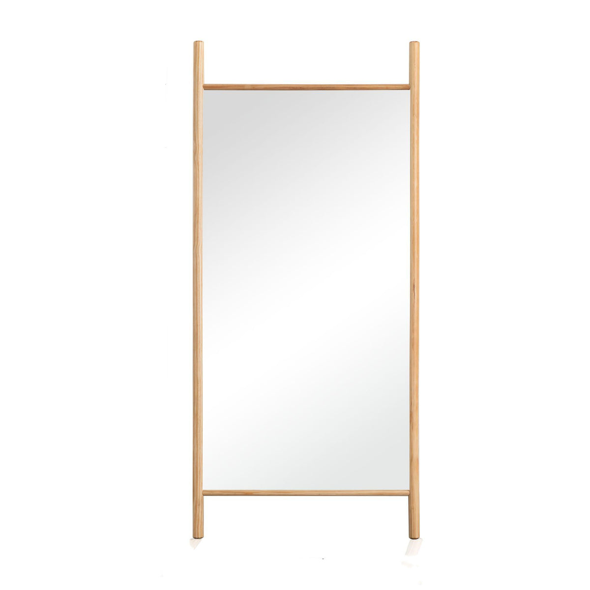 64" Natural Solid Wood Ladder Leaning Framed Full Length Mirror