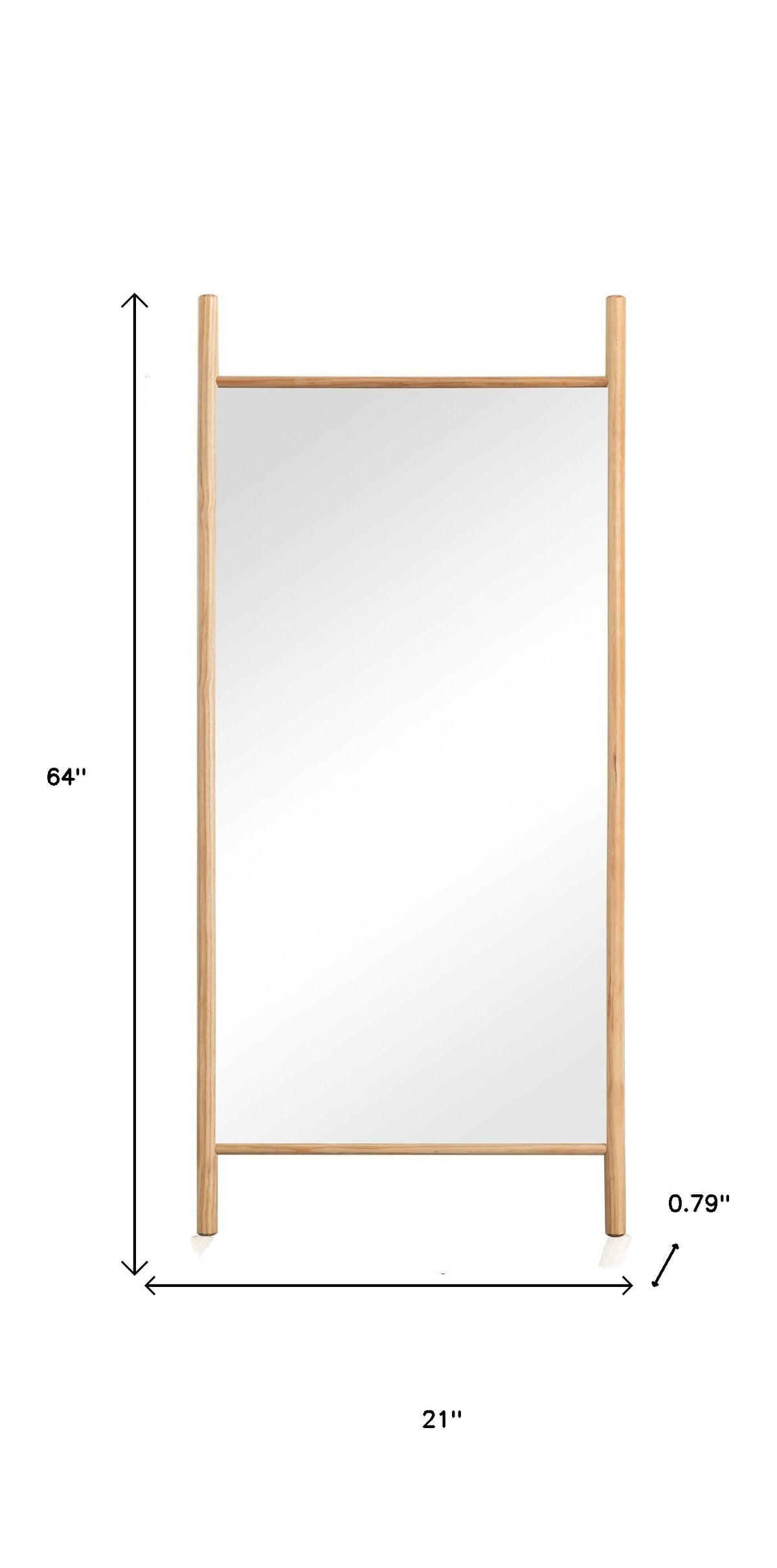64" Natural Solid Wood Ladder Leaning Framed Full Length Mirror