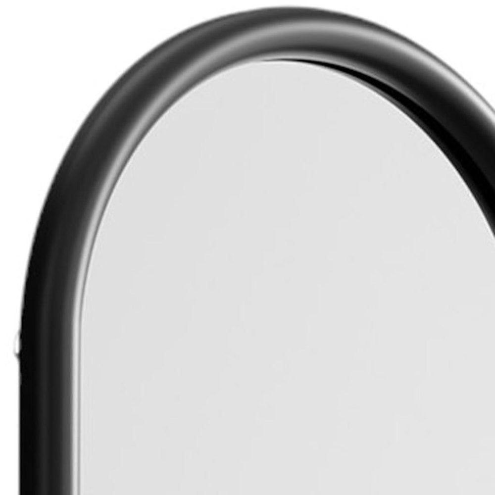 64" Black Solid Wood Arch Leaning Framed Full Length Mirror