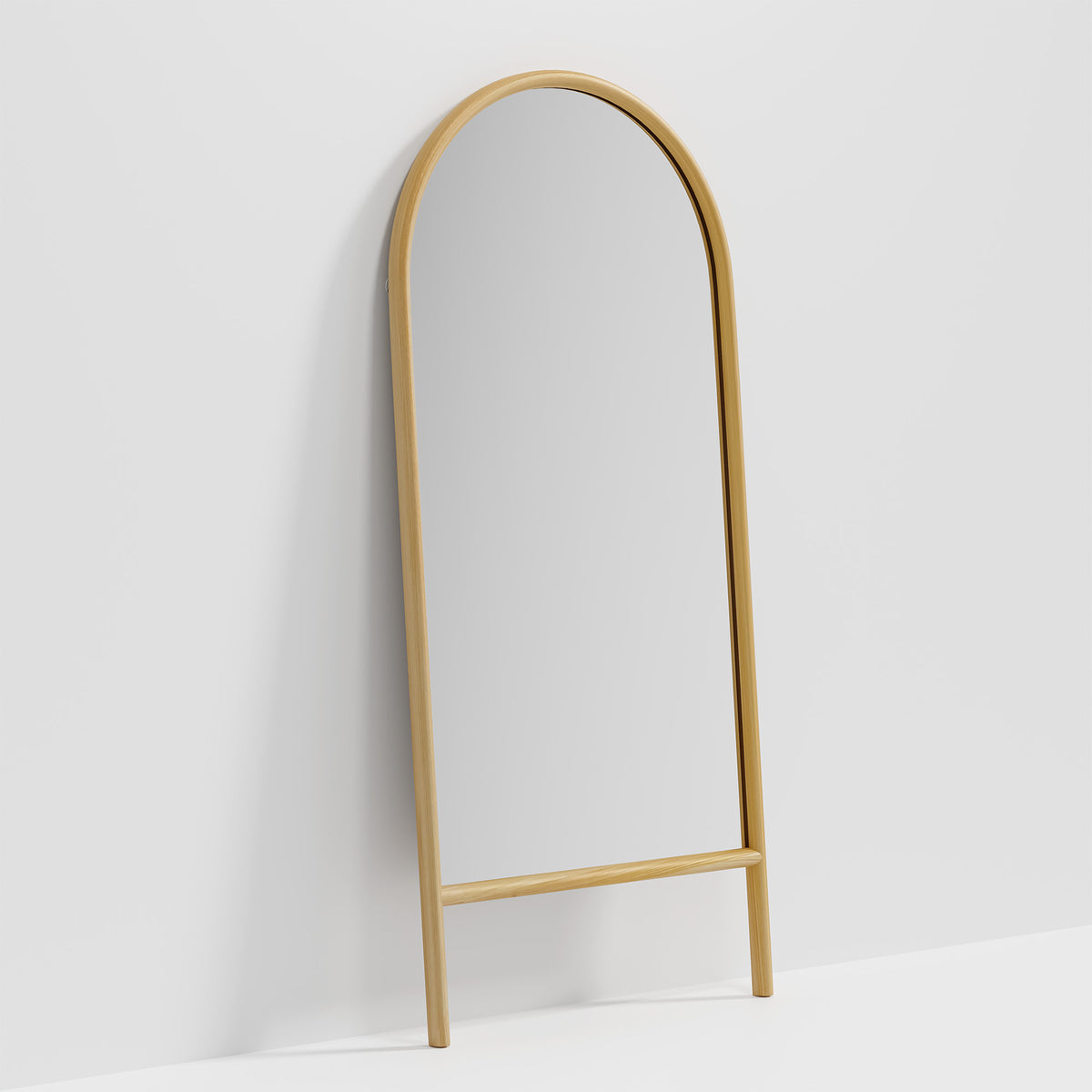 71" Natural Solid Wood Arch Freestanding Framed Full Length Mirror