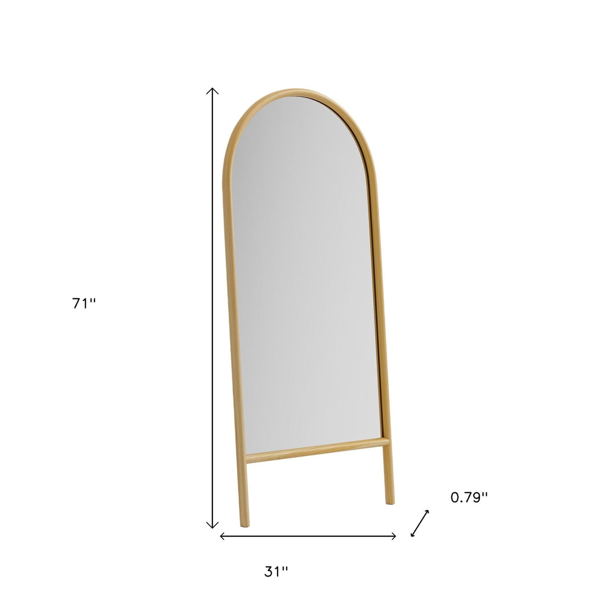 71" Natural Solid Wood Arch Freestanding Framed Full Length Mirror