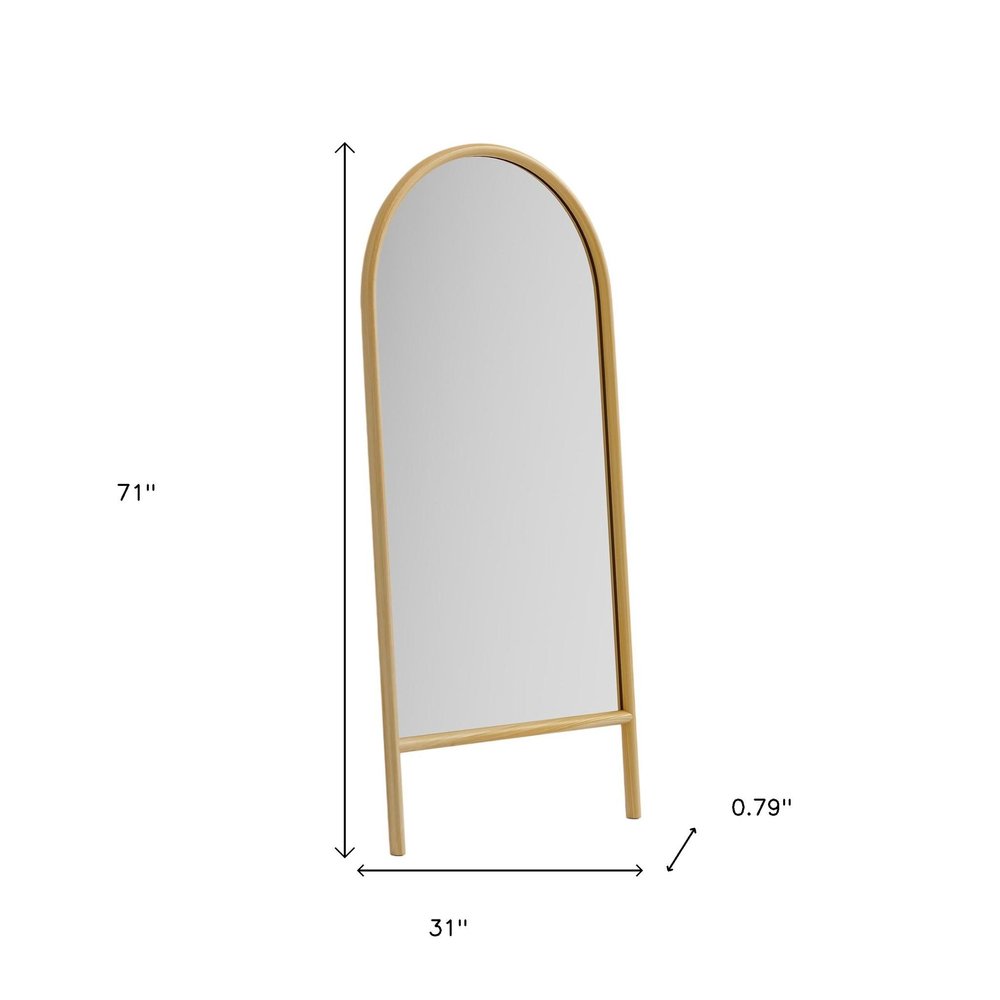 71" Natural Solid Wood Arch Freestanding Framed Full Length Mirror