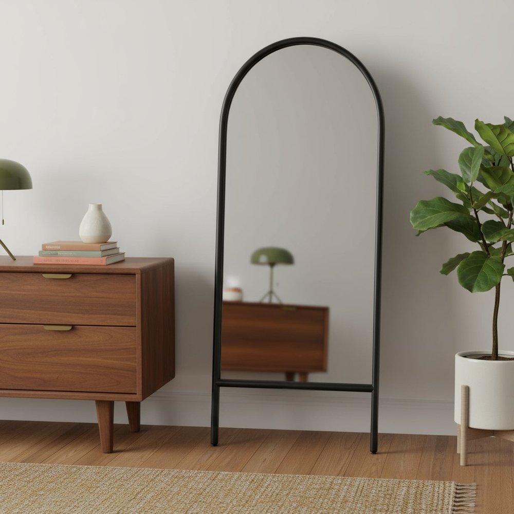 71" Black Solid Wood Arch Freestanding Framed Full Length Mirror