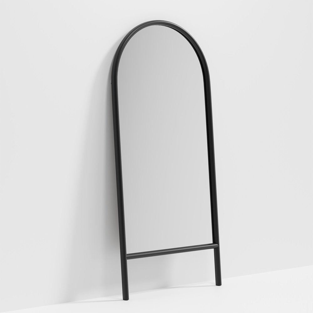 71" Black Solid Wood Arch Freestanding Framed Full Length Mirror