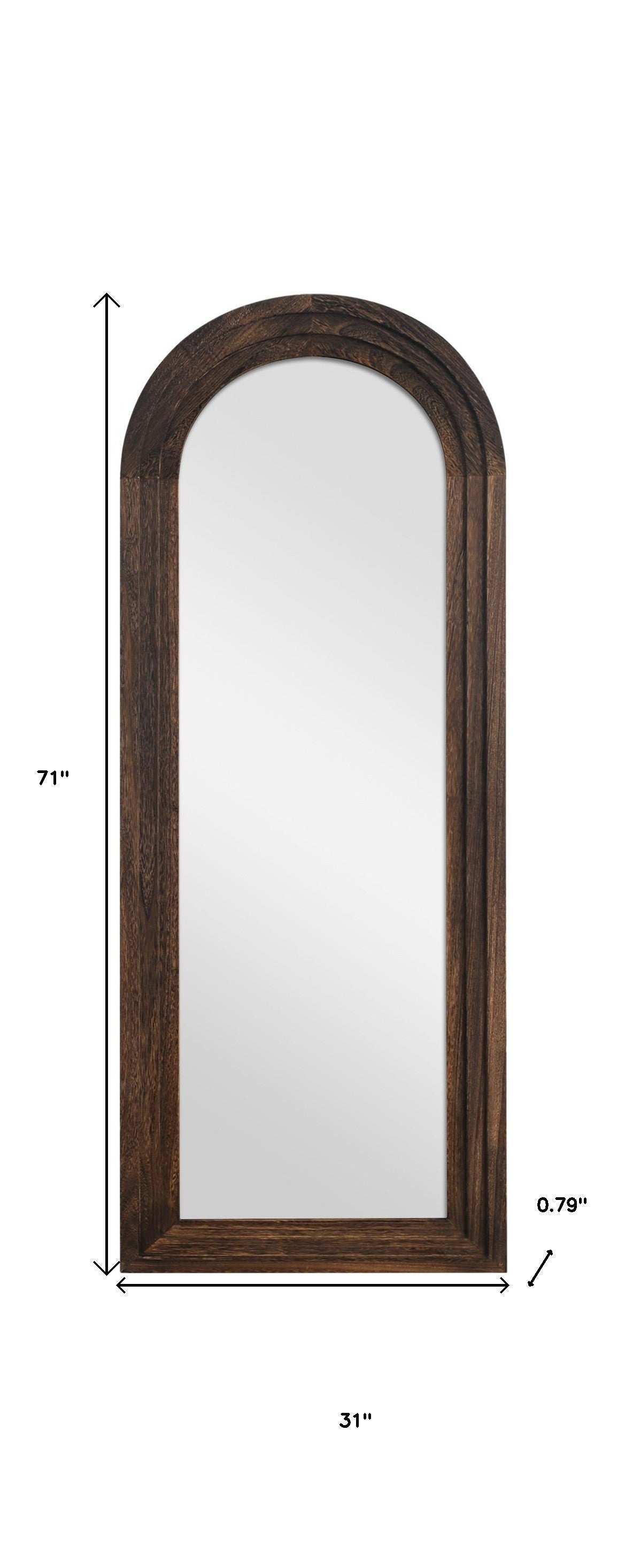 71" Brown Solid Wood Arch Freestanding Framed Full Length Mirror
