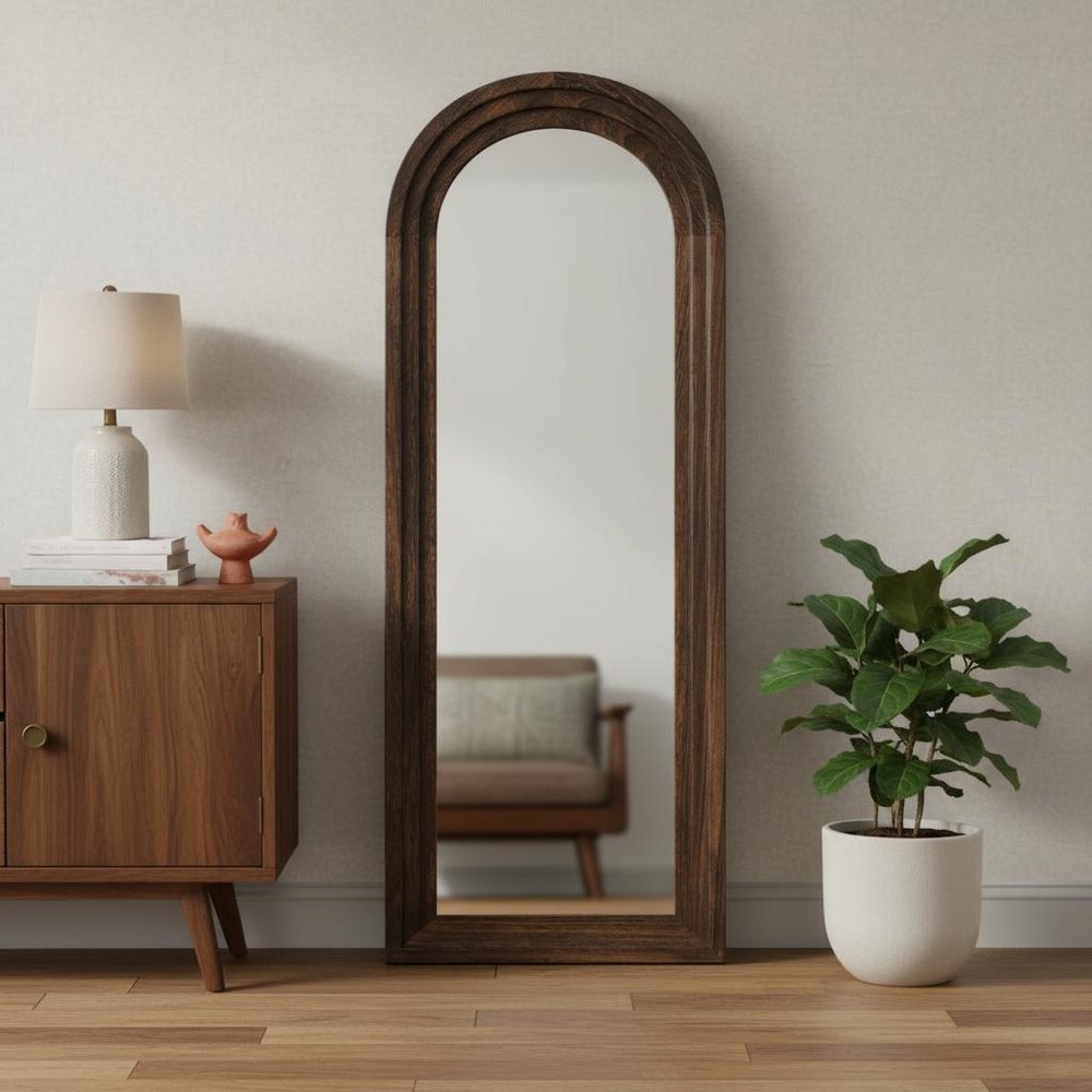 71" Brown Solid Wood Arch Freestanding Framed Full Length Mirror