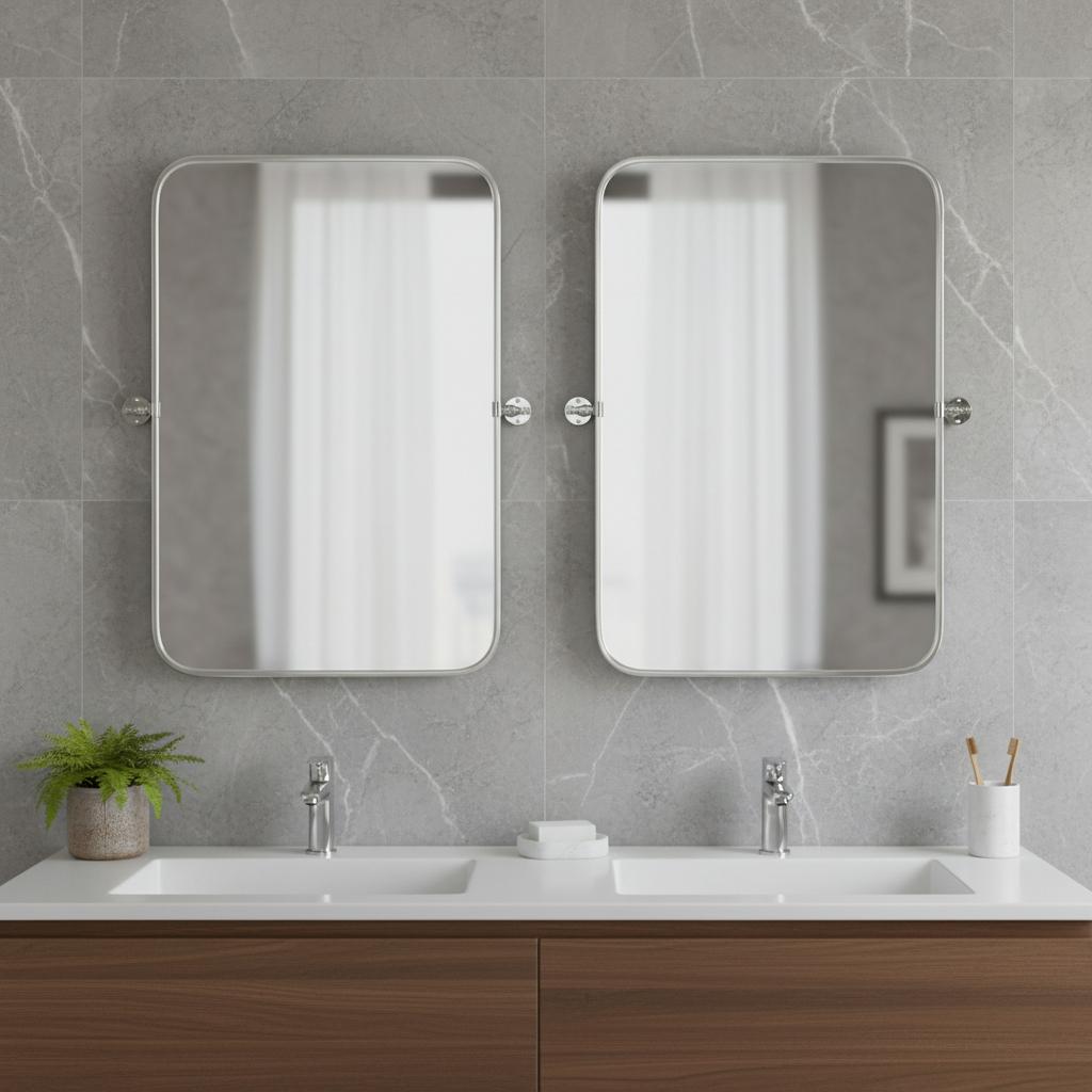 Set of Two 32" Silver Metal Framed Accent Mirrors