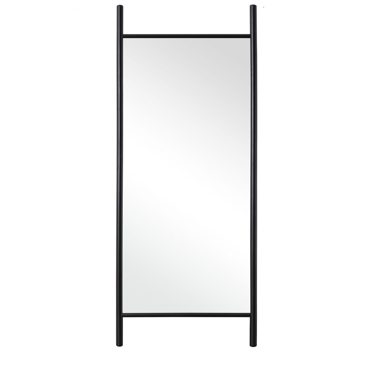71" Black Solid Wood Ladder Leaning Framed Full Length Mirror