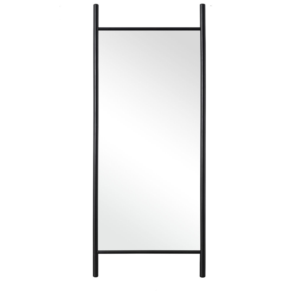 71" Black Solid Wood Ladder Leaning Framed Full Length Mirror