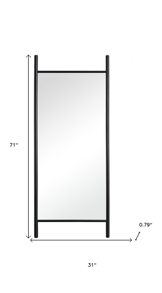 71" Black Solid Wood Ladder Leaning Framed Full Length Mirror