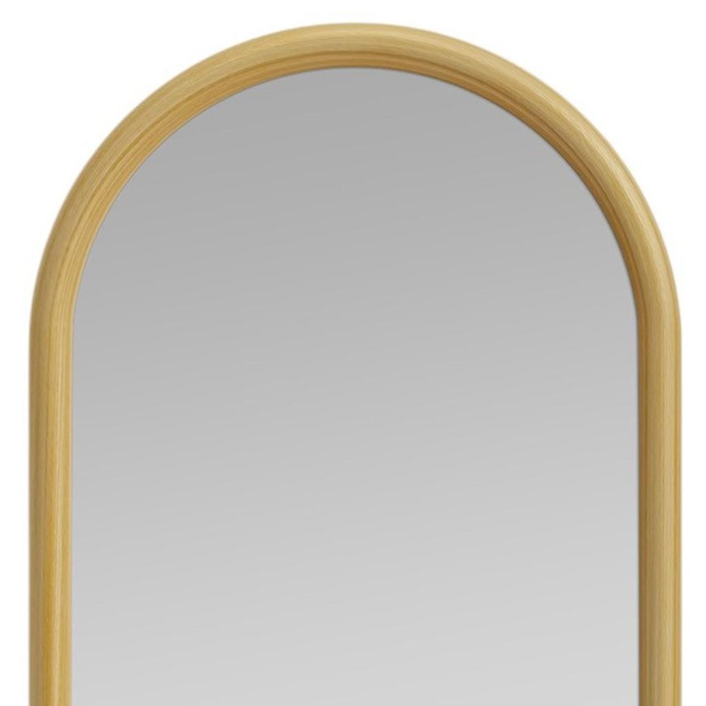 64" Natural Solid Wood Arch Leaning Framed Full Length Mirror