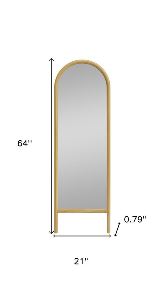 64" Natural Solid Wood Arch Leaning Framed Full Length Mirror