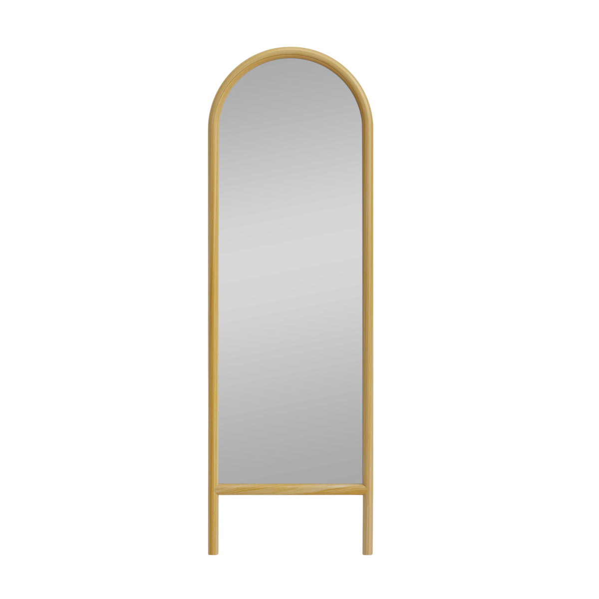 64" Natural Solid Wood Arch Leaning Framed Full Length Mirror
