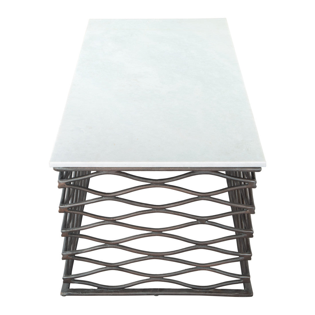 50" White and Antiqued Bronze Genuine Marble and Aluminum Abstract Coffee Table