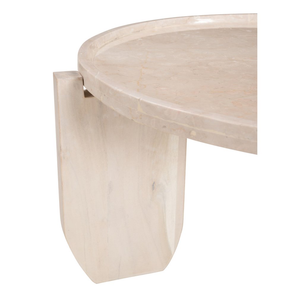 30" Natural Genuine Marble and Marble Round Coffee Table