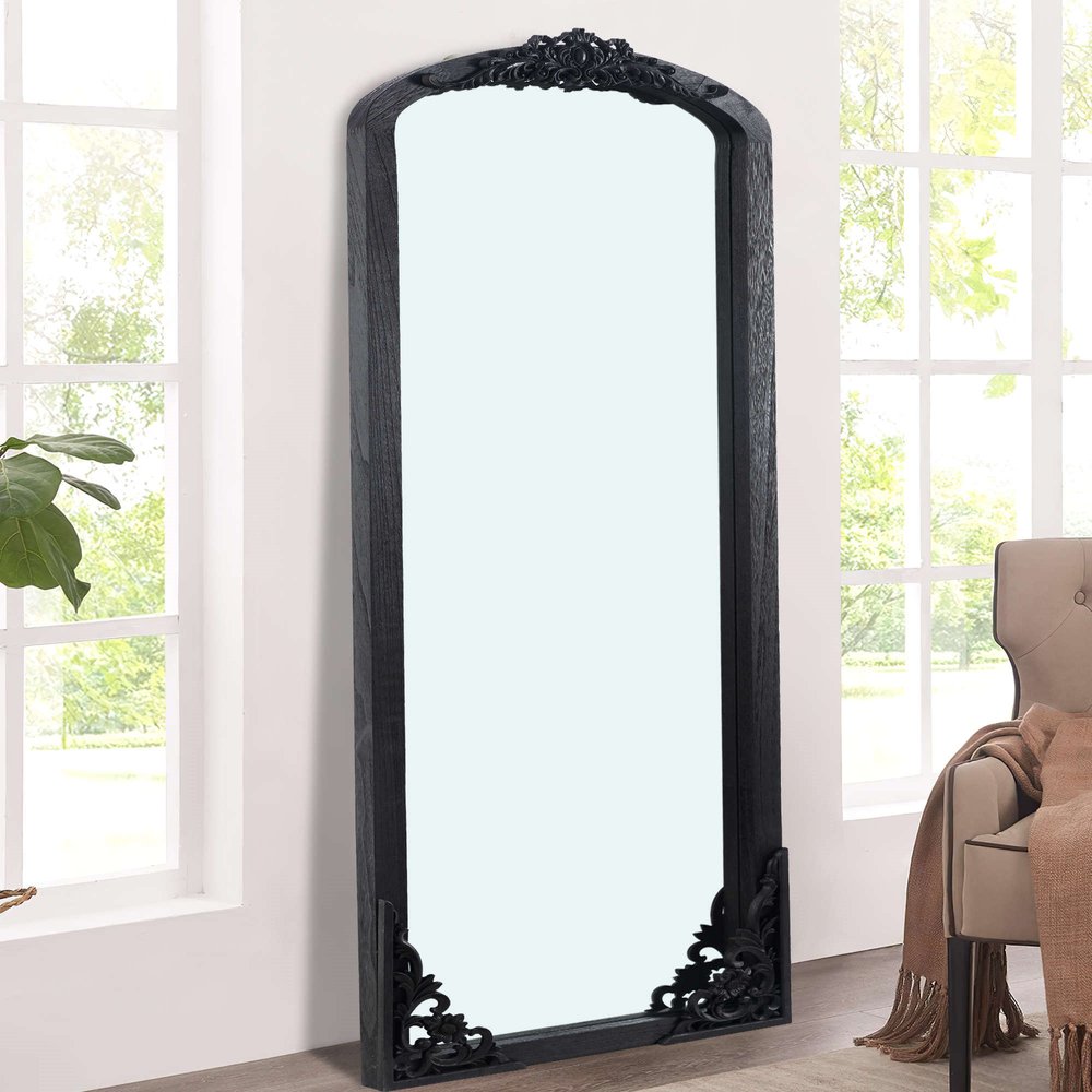 67" Black Solid Wood Framed Full Length Mirror