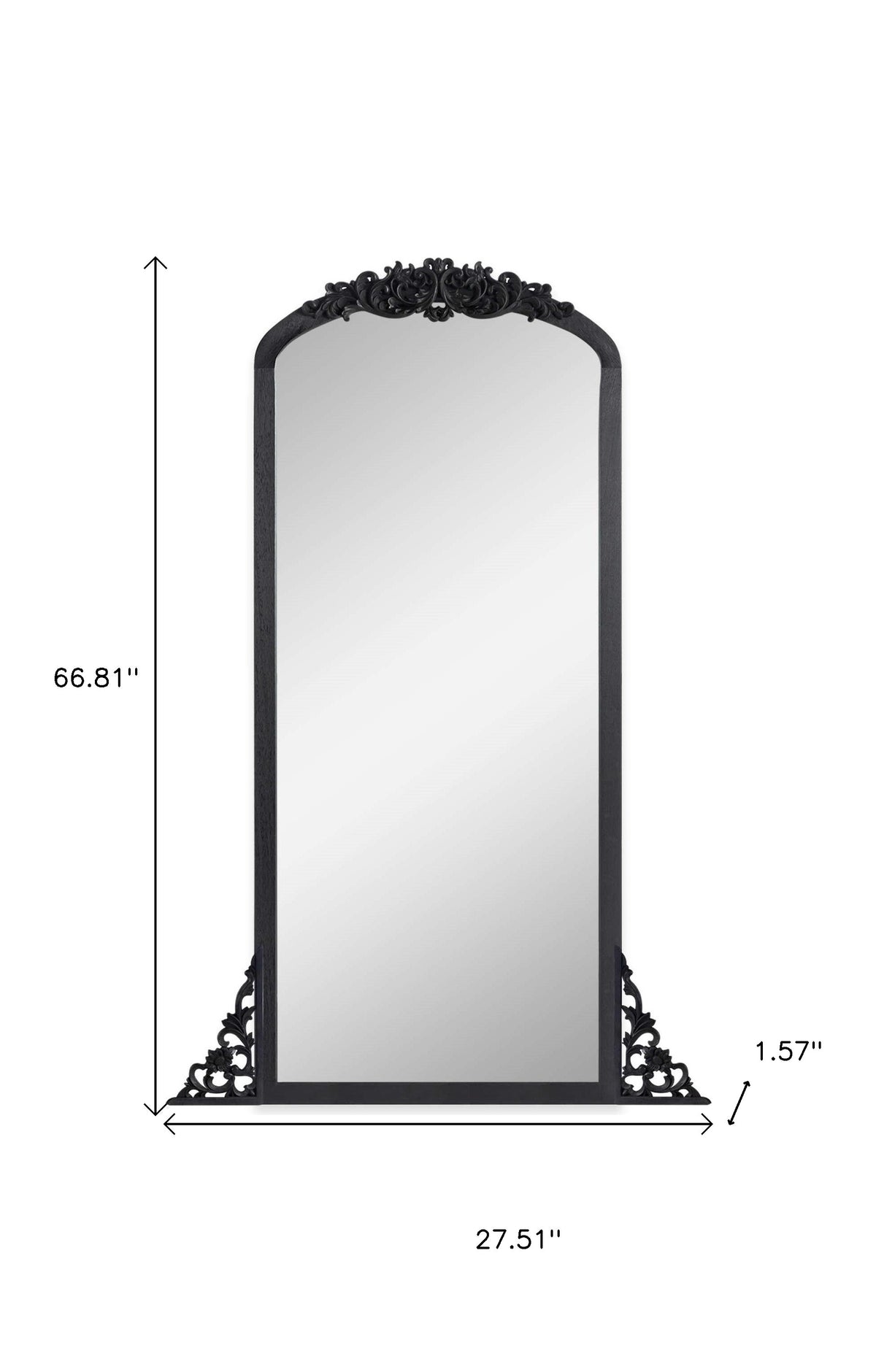 67" Black Solid Wood Framed Full Length Mirror
