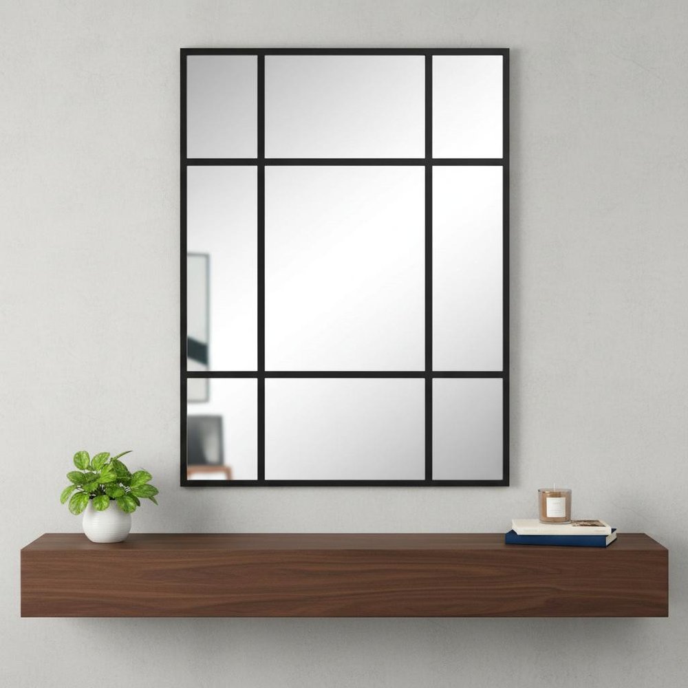 39" Black Iron Geometric Framed Accent Mirror