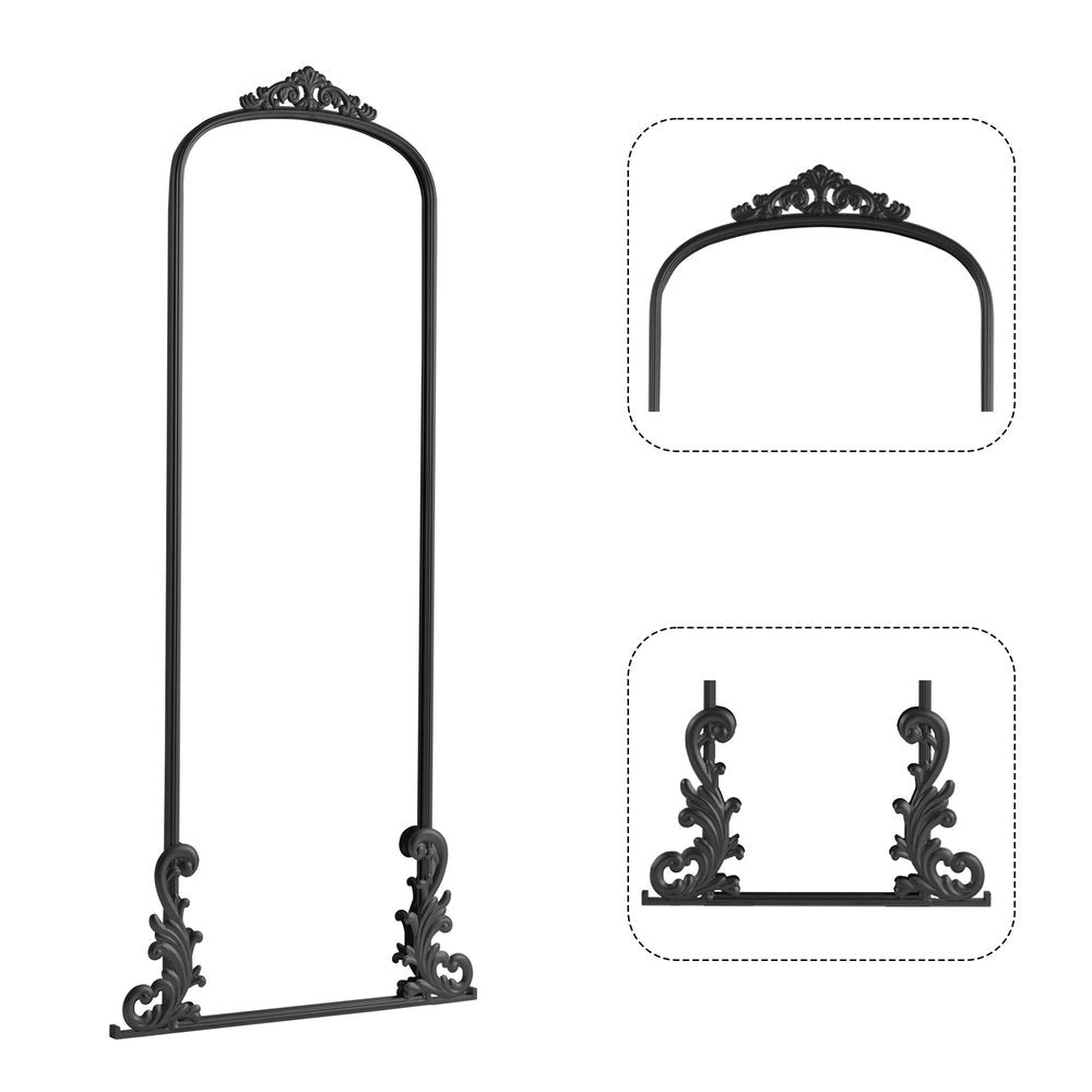 68" Black Metal Arch Framed Full Length Mirror