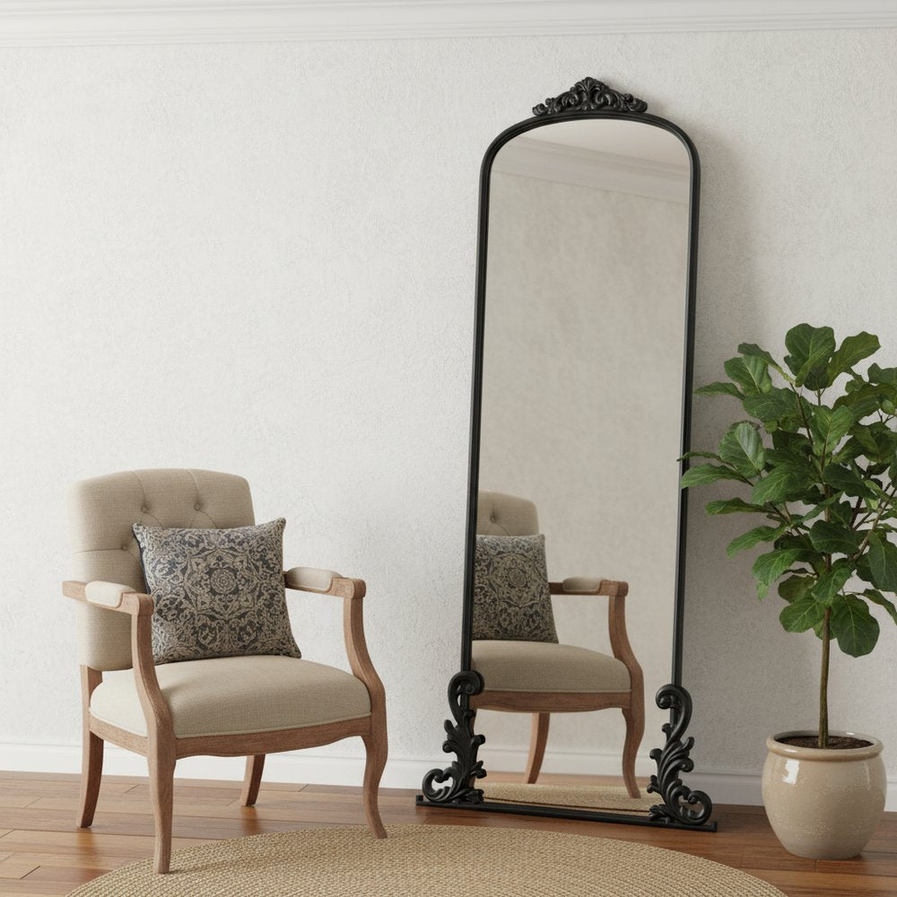 68" Black Metal Arch Framed Full Length Mirror