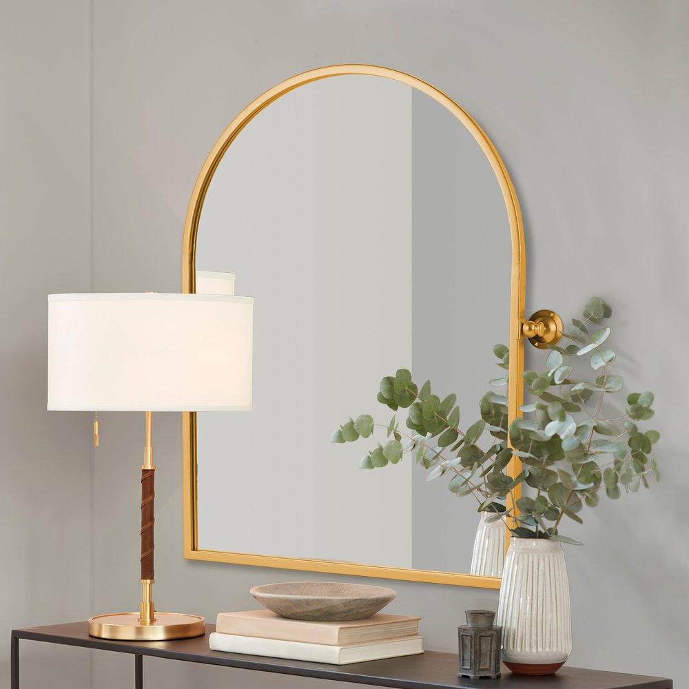 36" Gold Metal Arch Tilting Framed Accent Mirror