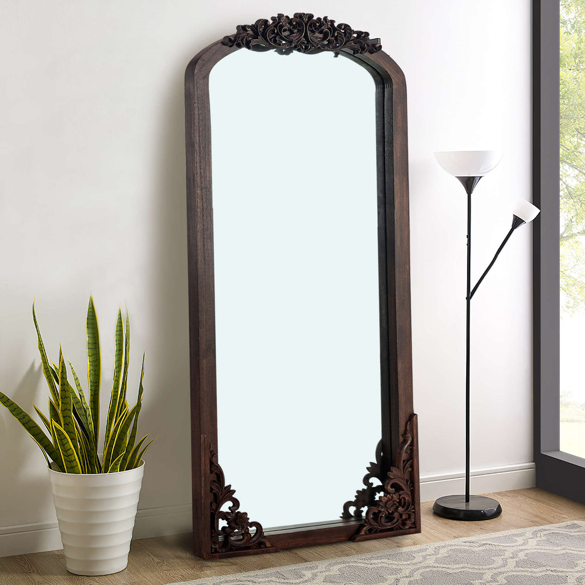 64" Brown Solid Wood Framed Full Length Mirror
