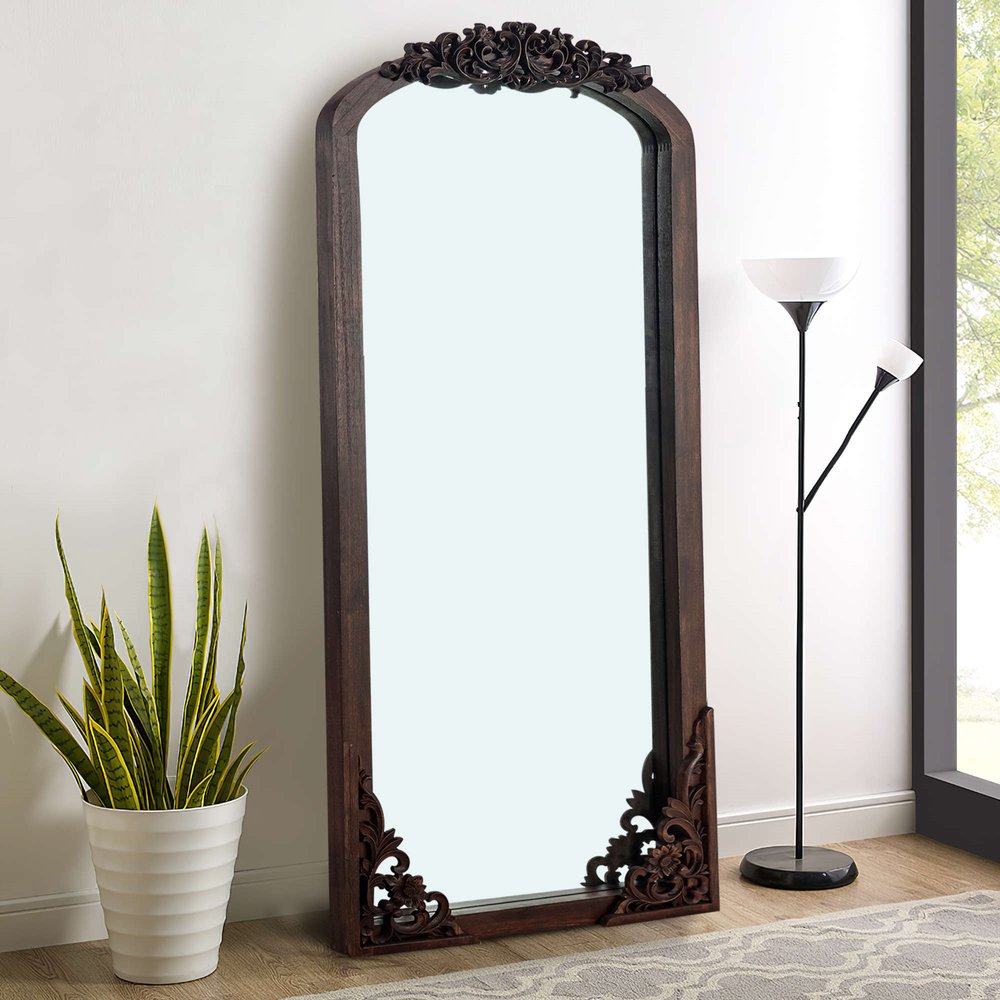 64" Brown Solid Wood Framed Full Length Mirror