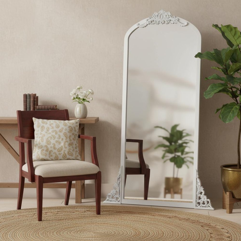 67" White Solid Wood Framed Full Length Mirror