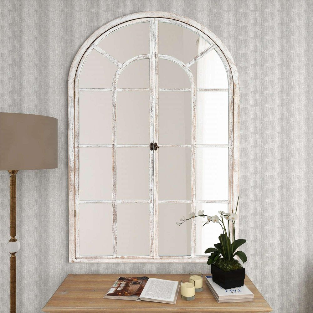 36" White Solid Wood Arch Framed Accent Mirror