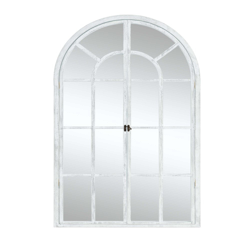 36" White Solid Wood Arch Framed Accent Mirror