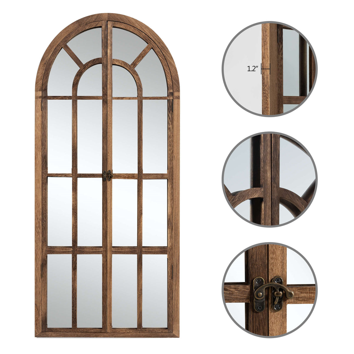 71" Brown Solid Wood Arch Framed Full Length Mirror