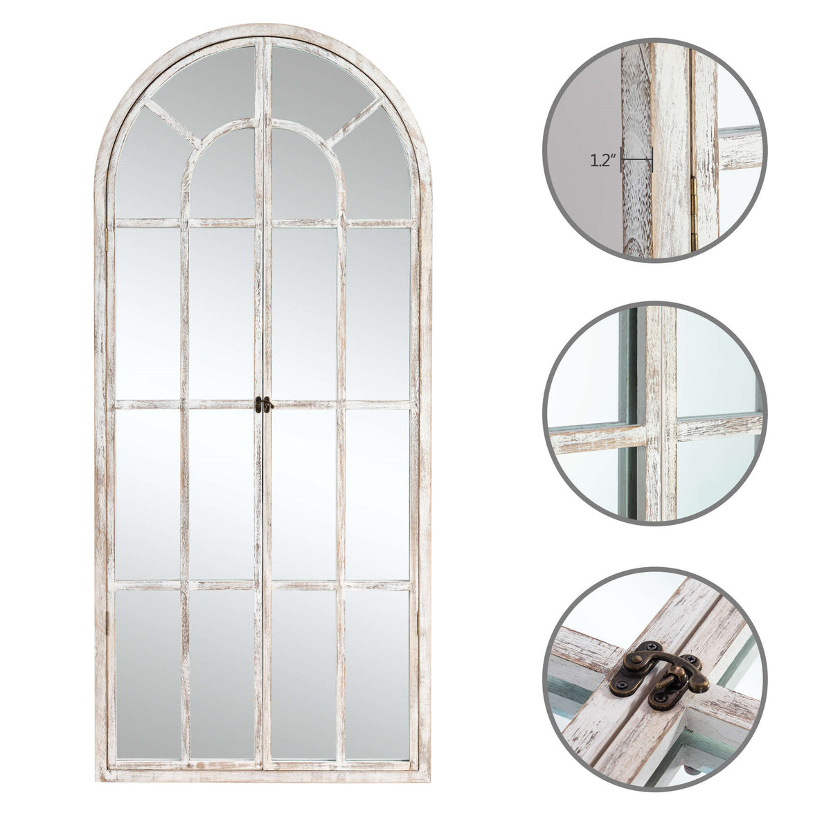 71" White Solid Wood Arch Framed Full Length Mirror